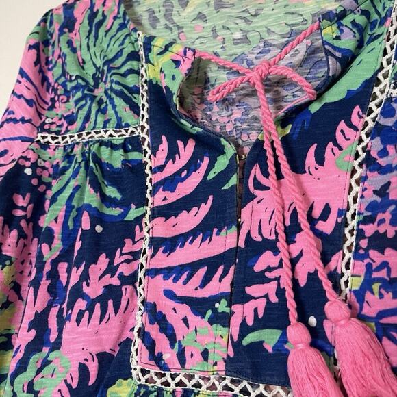 Lilly Pulitzer Tilda Tunic in Indigo All A Glow Neon floral Top Shirt Large - Picture 2 of 6